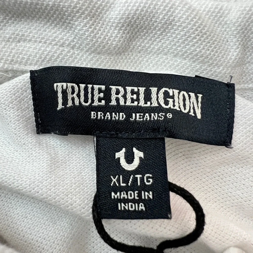 967 | NWOT True Religion Buddha Guitar Graphic Pique Polo Shirt White Men XL Y2K